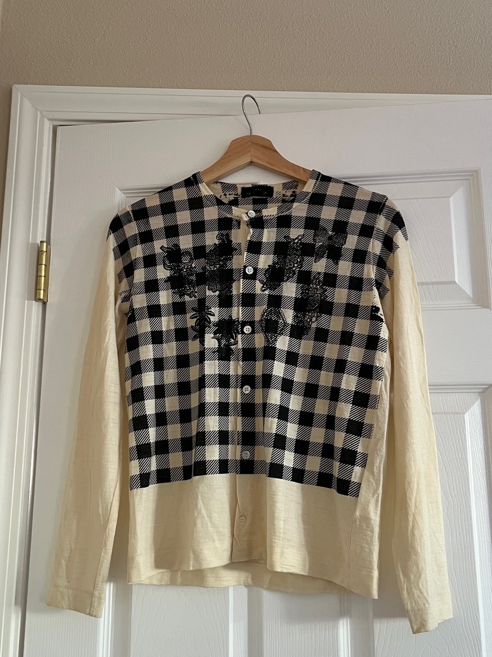 tricot COMME des GARCONS plaid embroidered cardigan Cream/Black Size M